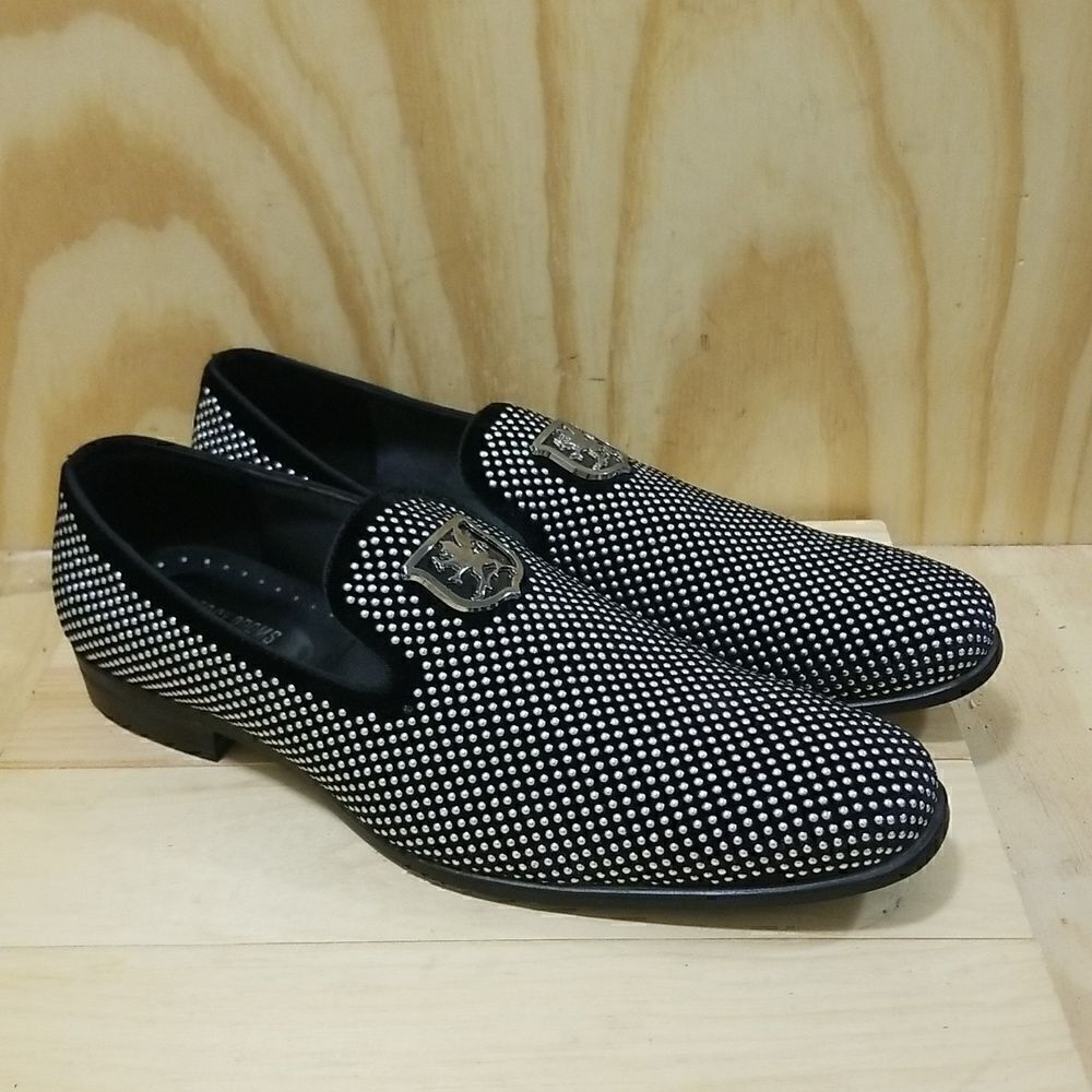 Men's Stacy Adams Swagger Studded Black/Silver Slip On Dress Shoes size 14
